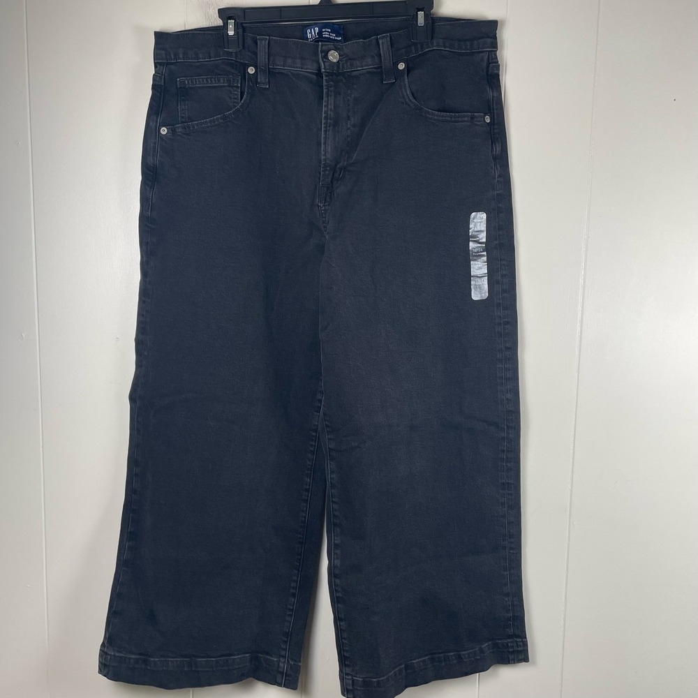 GAP High Rise Wide Leg Crop‎ Jeans Black Wash Women's Sz 18 34